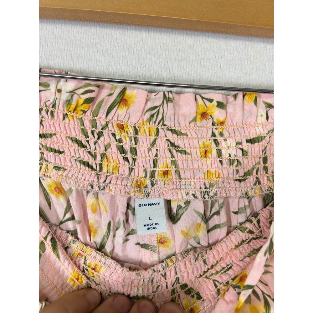 Floral Cottagecore Old Navy Womens LG Pink Floral Smocked High Waist Midi Skirt - Picture 3 of 9